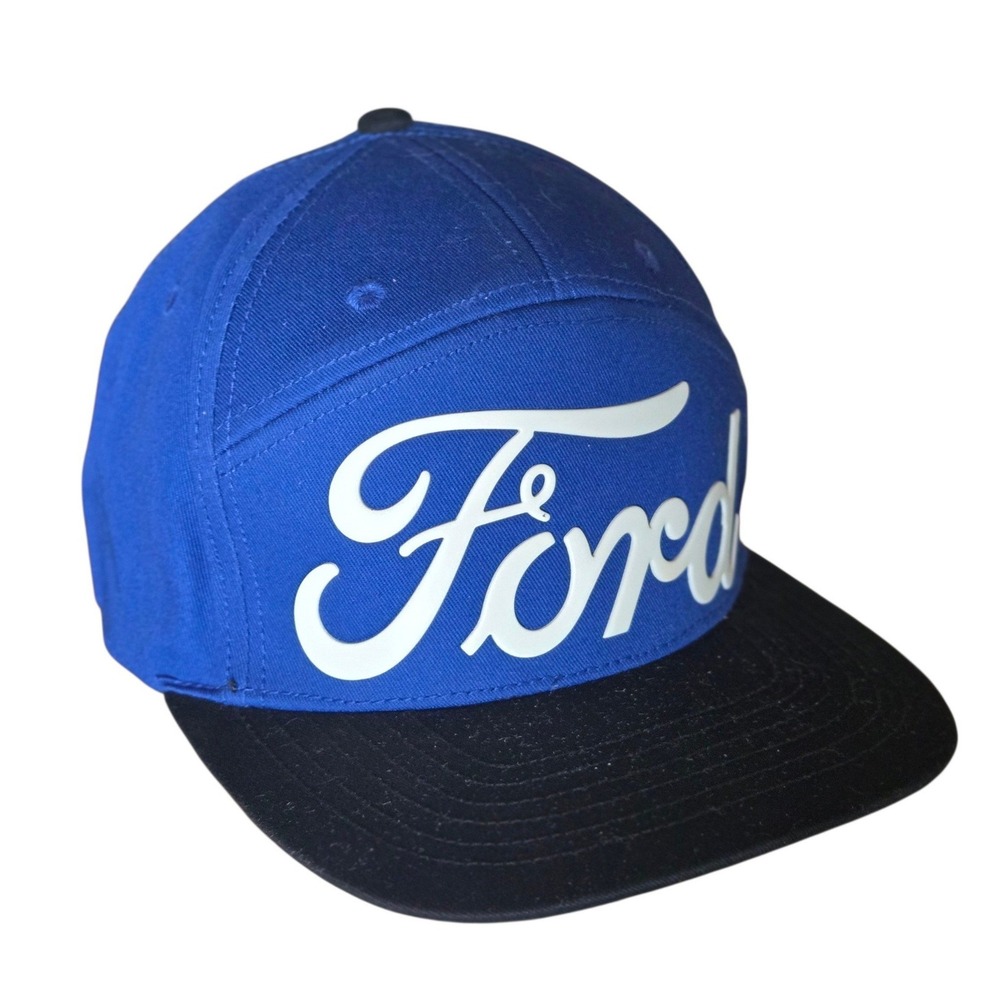 Ford Hat Snapback Logo Script Two Tone Blue Black Trucker Cap FD202386 EUC